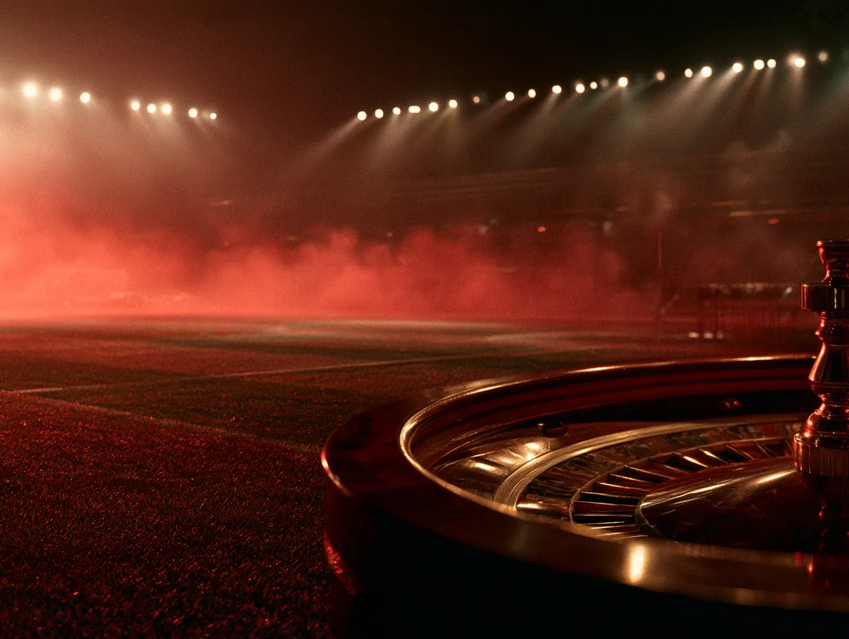 Ruleta en la cancha de un estadio bajo las luces
